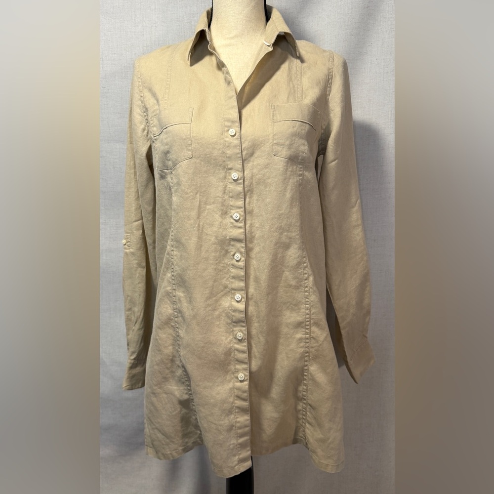 Tommy Hilfiger Beige Button-Down Shirt, 100% Linen, Size  4